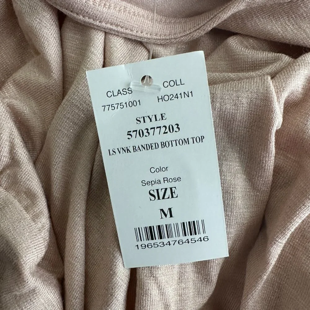 NWT White House Black Market Long Sleeve V Neck Banded Top Sepia Rose M